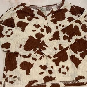 Brown and White Cow Print Long Sleeve